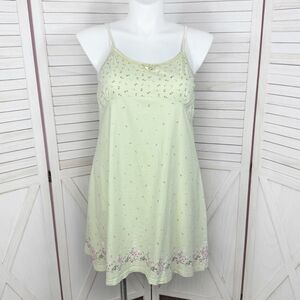 Vintage Opposite Floral Flannel Babydoll Nightgown Green Pink XL